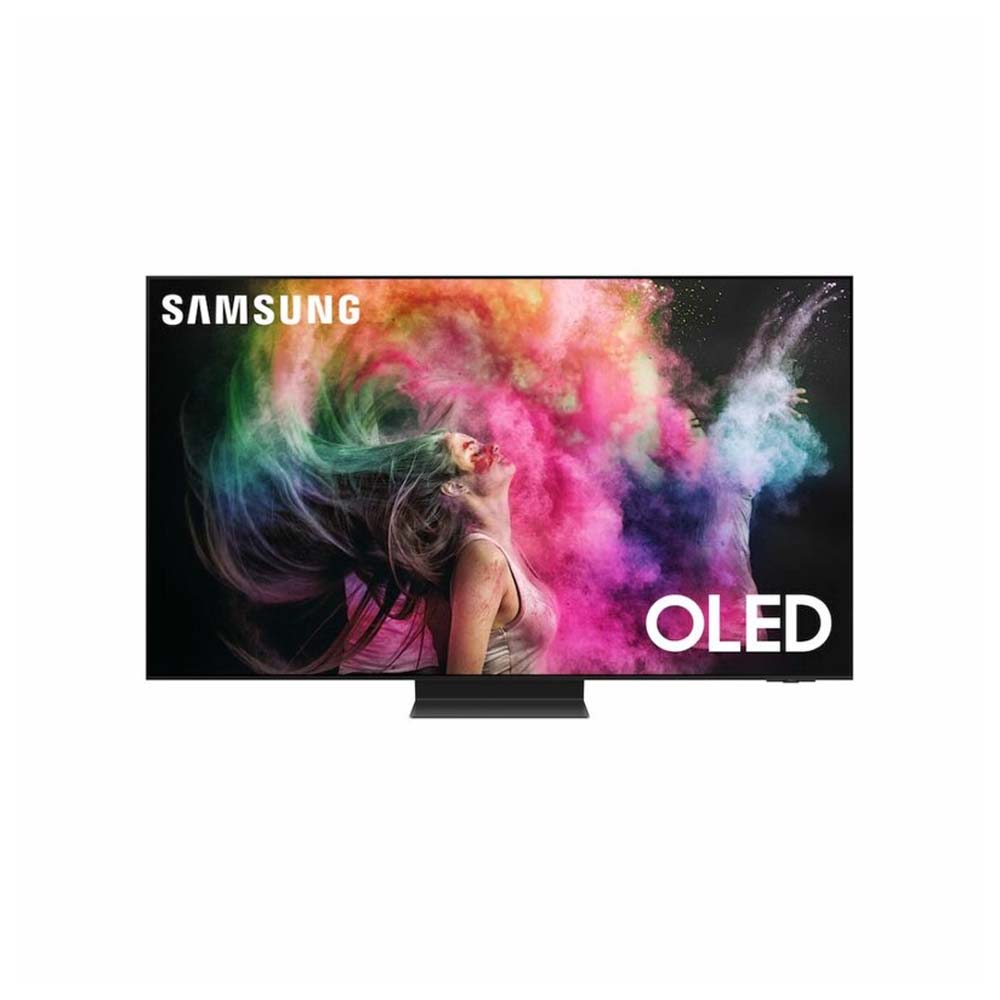Samsung 77S95CAU 77 Inch 4K OLED TV displaying advanced OLED technology and sleek design for superior picture quality and immersive entertainment.